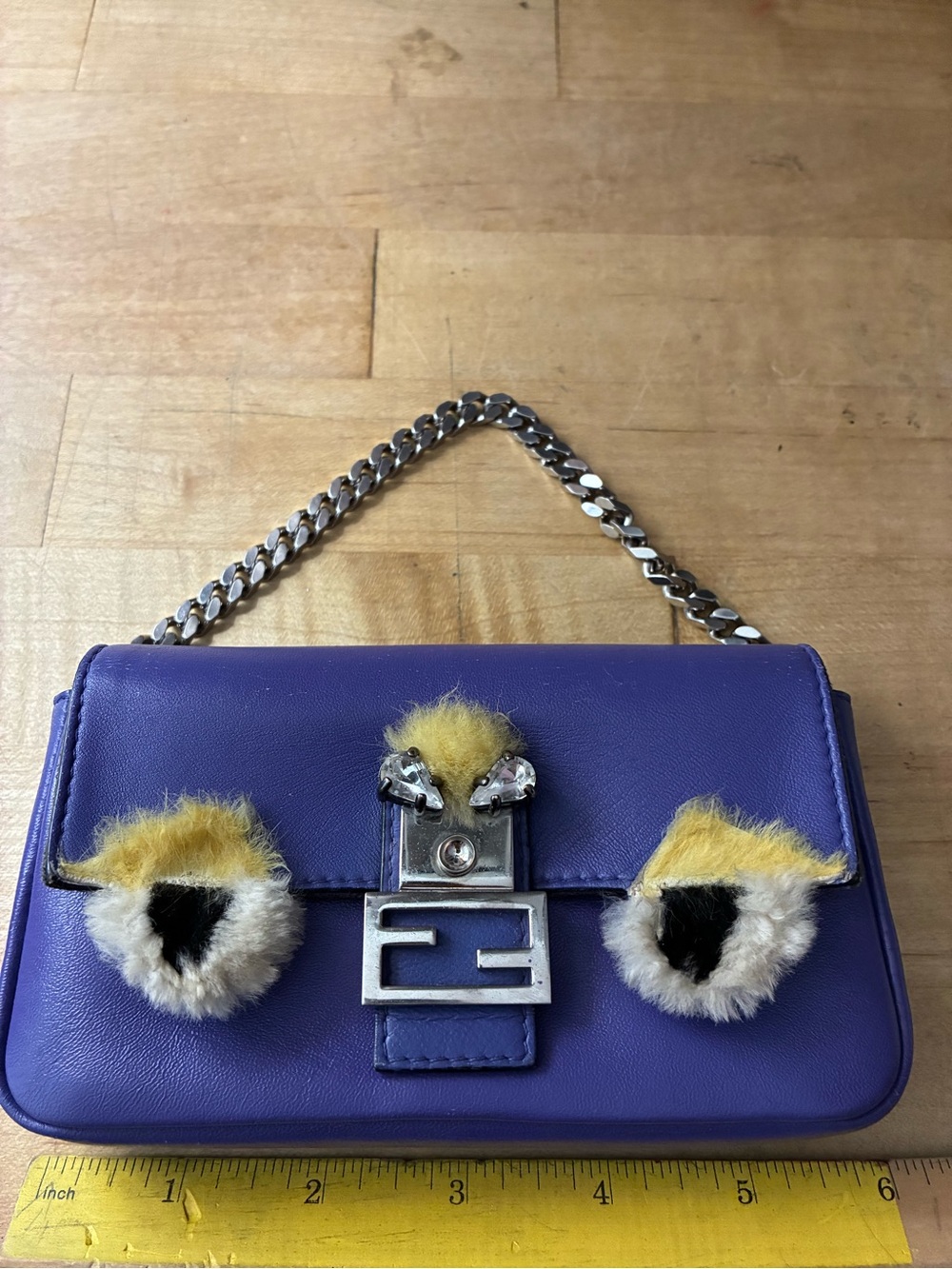Fendi Monster Micro Baguette Bag w Chain Crossbody Strap & COA - Picture 5 of 16